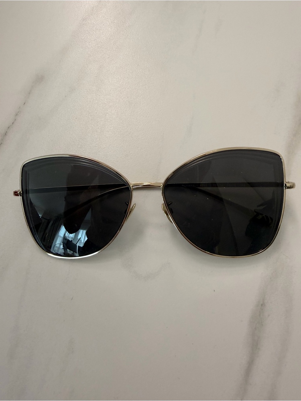 CHANEL Gold Metal Cat-Eye Sunglasses with Black Lenses